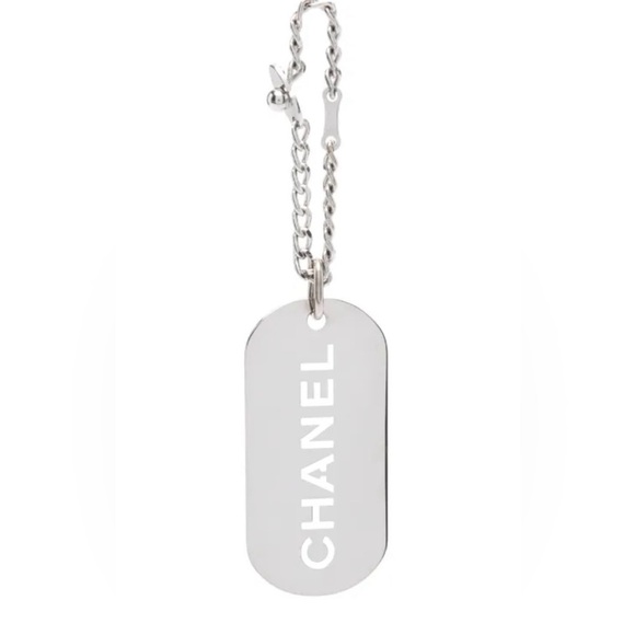 CHANEL Accessories - CHANEL Silver Engraved Dog Tag Bag Charm/Key Chain/Necklace